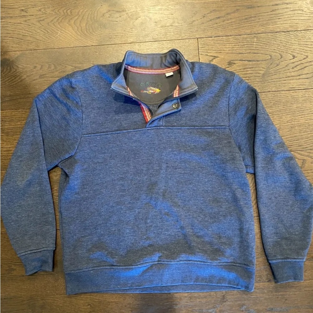 Men's Orvis Signature Quarter Zip Blue Pullover Sweatshirt Size Large L